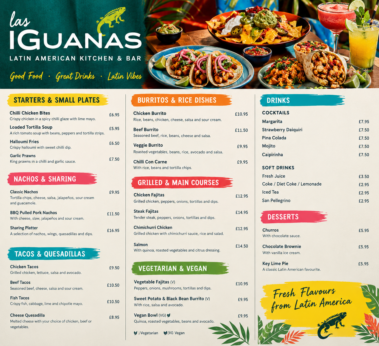 Las Iguanas Menu: Popular Dishes, Prices, Drinks, and Dining Guide